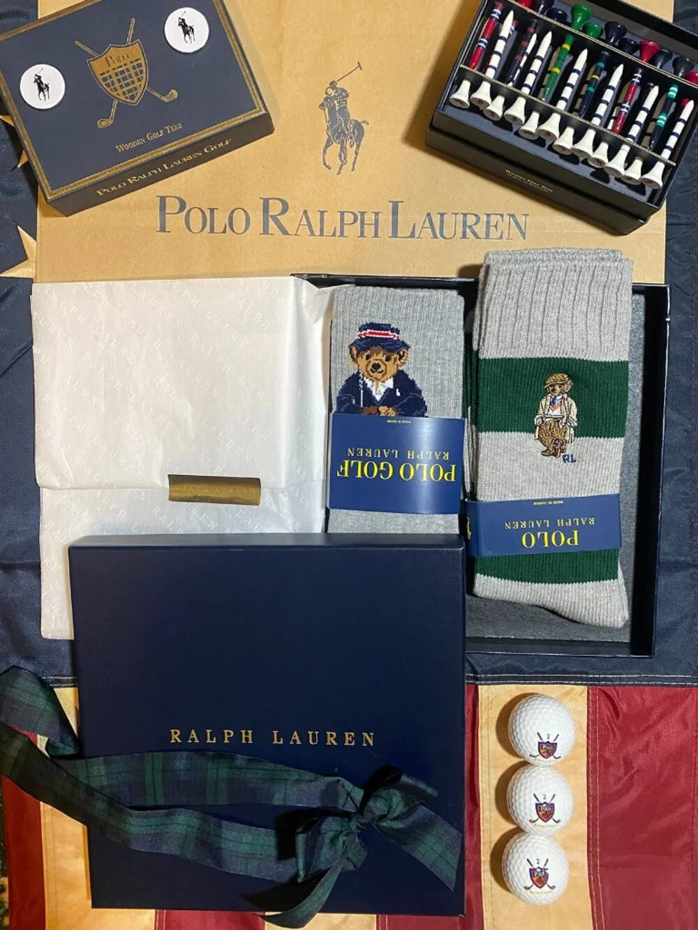Polo Ralph Lauren Classic Golf Gift Set w/Polo Bear Socks Vintage Tees Balls Box